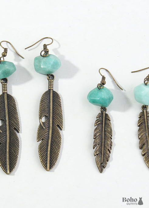 Boho Earrings, RH Dangle Earrings, Feather Jade